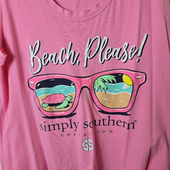 Simply Southern Beach Please Graphic Tank Pink Sunglasses Turtle  Boho Relax S - Picture 6 of 11